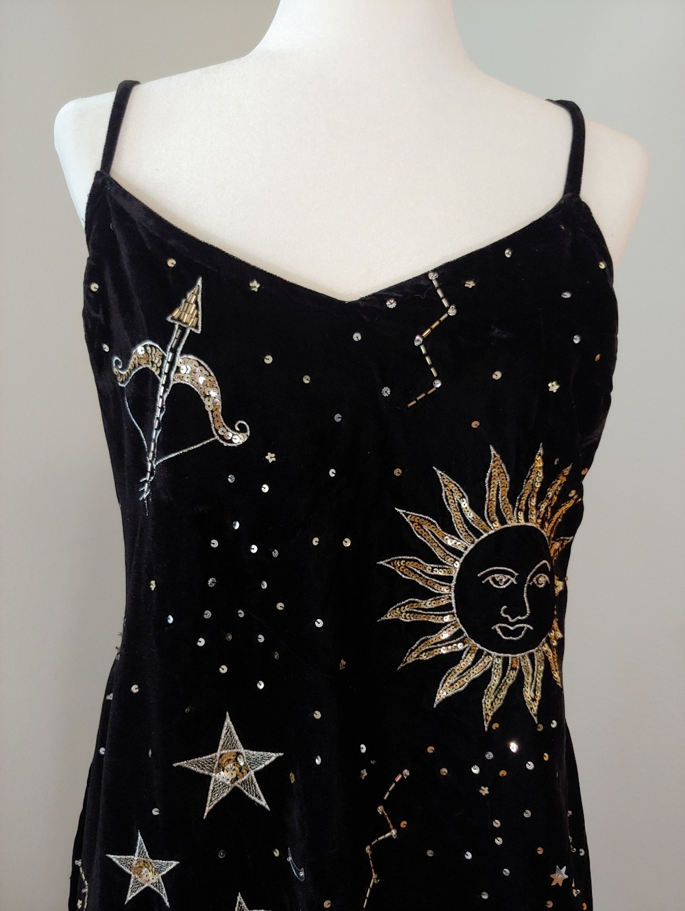 Nasty Gal Black Velvet Celestial Sequin Tank Mini Dress Women's size 10 NWT - Picture 3 of 16